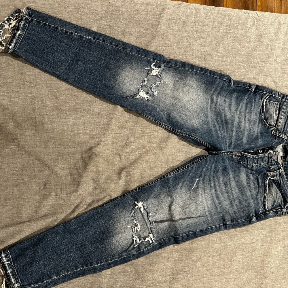 Zara Men's Dark Blue Denim Crpped distressed Jeans